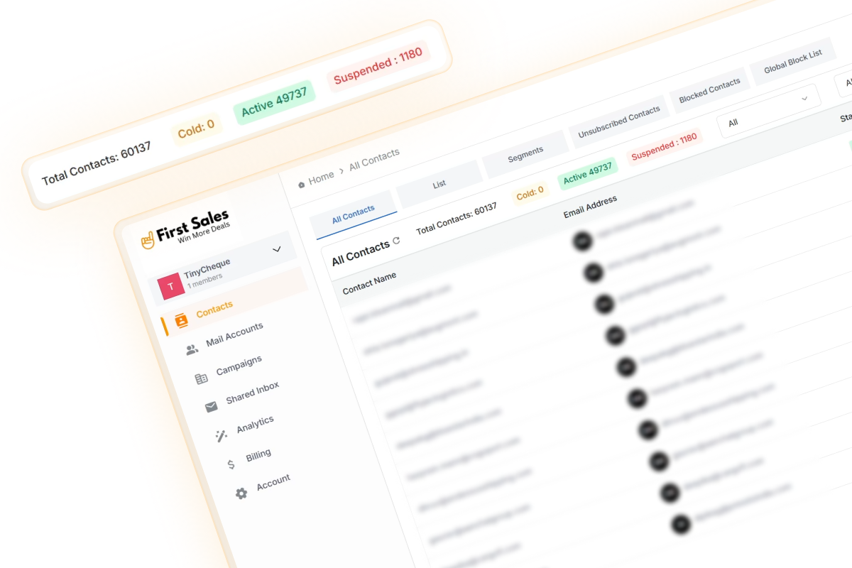 FirstSales automatic list cleaning interface removing spam traps and invalid emails